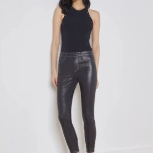Women L’AGENCE Denim | L’Agence Margot High Rise Mix Stitch Skinny Jeans In Noir/Natural Contrast Coated